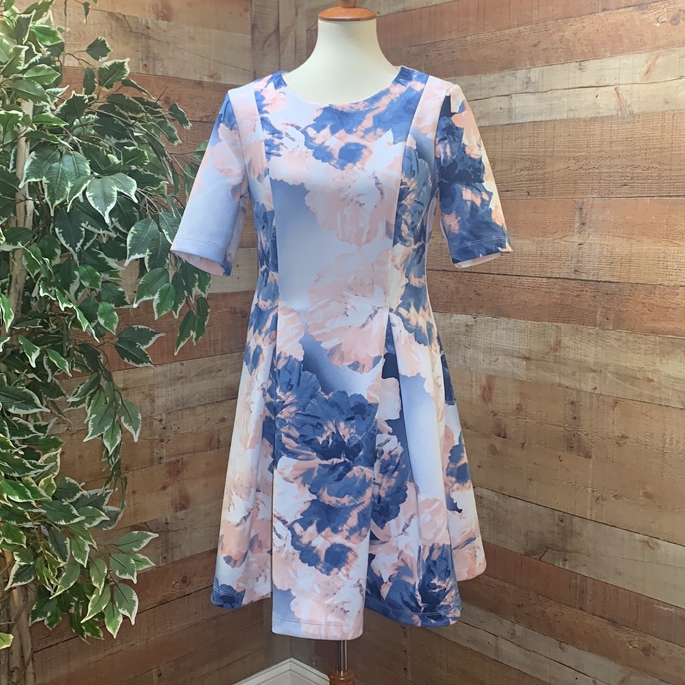 TIANA B. Watercolor Scuba Material Fit & Flare